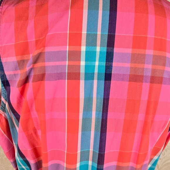 Tommy Hilfiger Size Large Pink Plaid Shirt Dress Button Front Sleevless Cotton - Picture 8 of 12